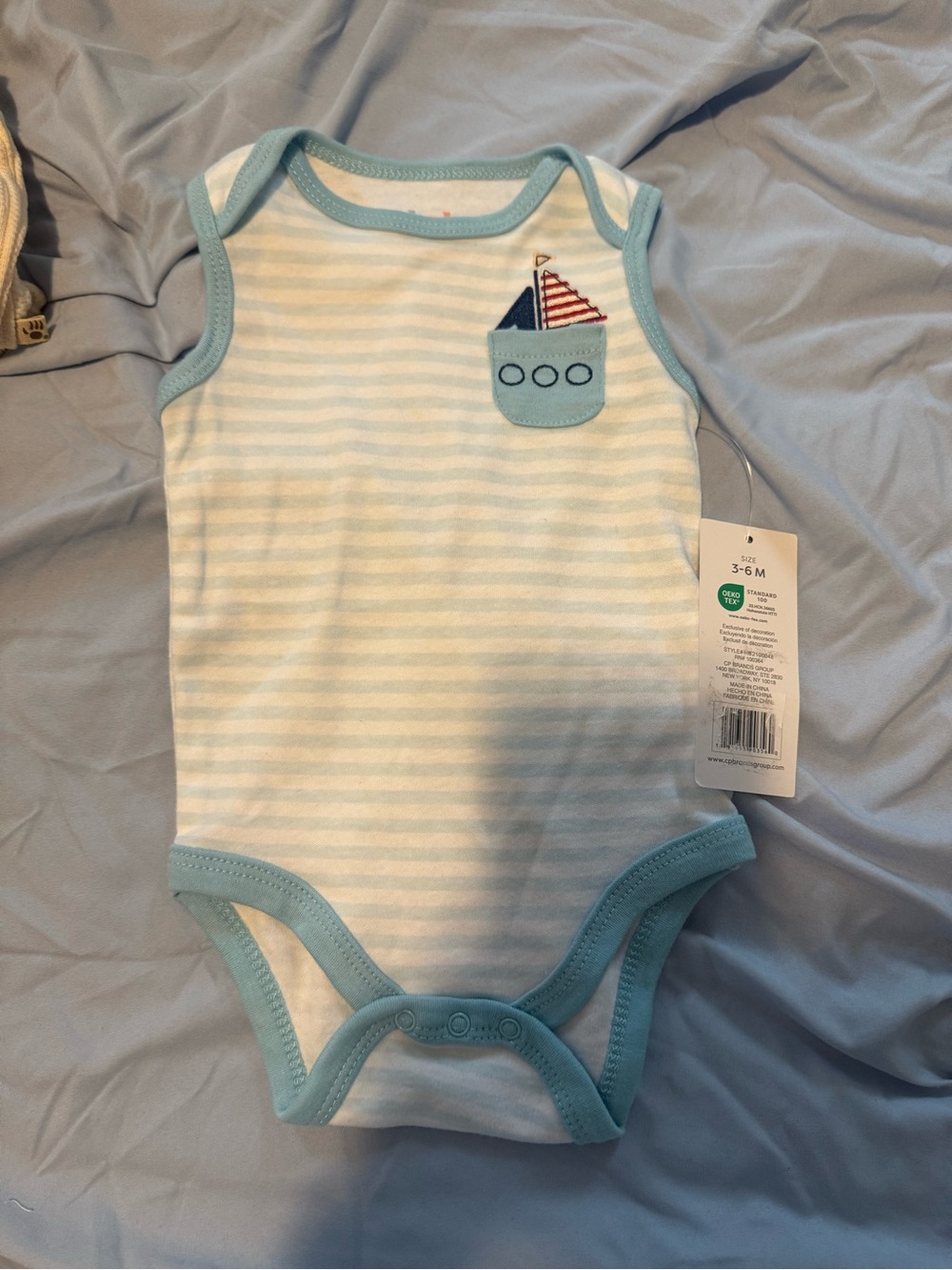 Baby Blue Stripe Sailboat One-Piece Bodysuit